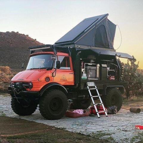 Mercedes Unimog Camper, somewhere off road. 