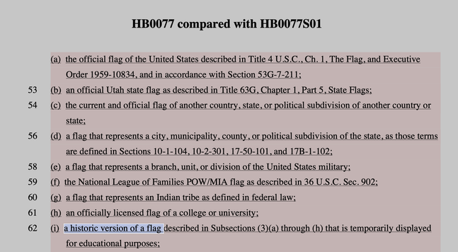 Updated Utah bill to allow nazi flags with open ended text that was just added " a historic version of a flag described in Subsections (3)(a) through (h) that is temporarily displayed
for educational purposes;"

Here come the dead brain whatabouts, redditors and libertarians to say DUHHHH IT DOESNT EXPLICITY SAY THAT just like they did before reporductive freedom was taken along with other bad faith arguments. 