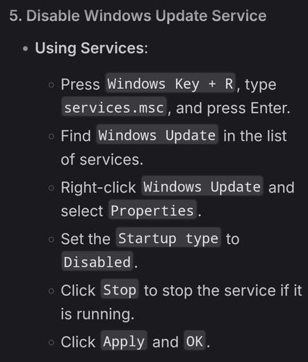 disable windows update service