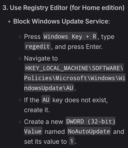 block windows update service