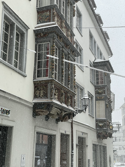 Schneebedeckter Schwanenerker in St.Gallen
