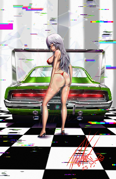 OC Anime Pinup Girl with 1969 Dodge Daytona