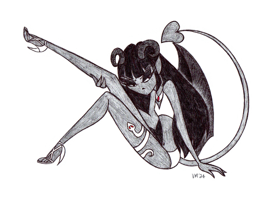 Succubus Cleo with long black hair, looking towards the viewer in irritation or contempt.