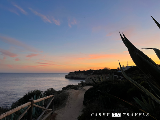 Coastal path in Albufeira at sunset