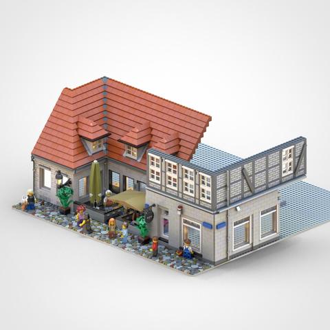 Custom Lego model of a restaurant in Lüneburg, Germany, by Benjamin Albrecht from https://albrick.de
