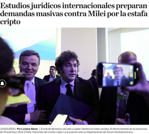 "Estudios jurídicos internacionales preparan demandas masivas contra Milei por la estafa cripto"