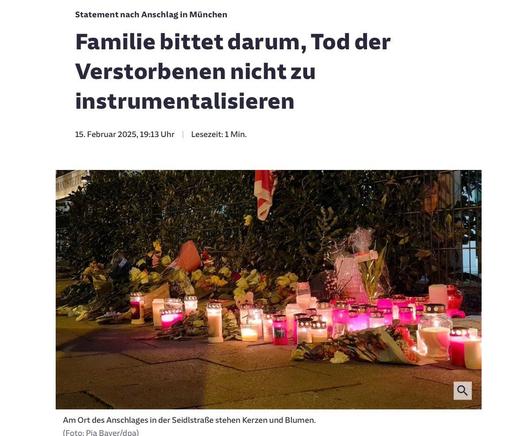 "Statement nach dem Anschlag in München: Familie bittet darum, Tod der Verstorbenen nicht zu instrumentalisieren"