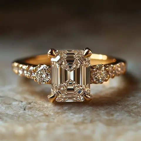 Moissanite Women’s Engagement Ring – 14K Yellow Gold Over
