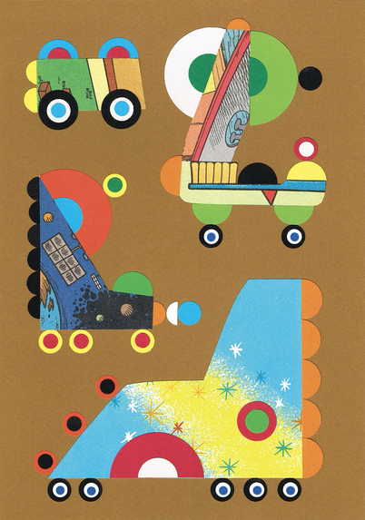 Collage réalisé à partir de papier couleur, de gommettes et de BD