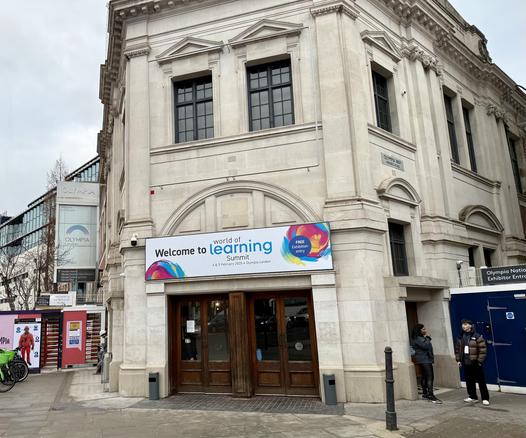 Entrance to Olympia Events London for the World of Learning 2025 Summit.