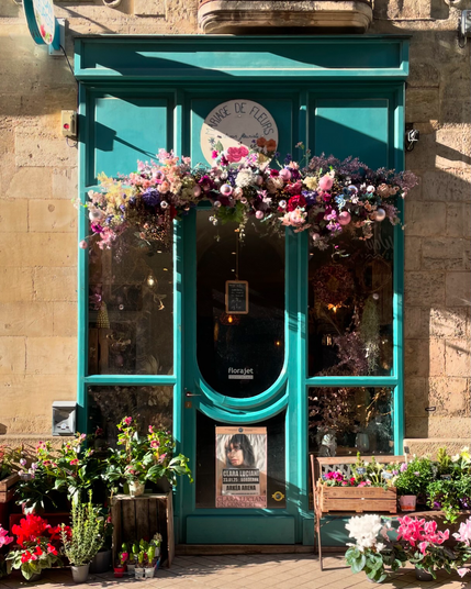 Fleuriste, bleu, soleil, fleurs, bordeaux, photographie urbaine