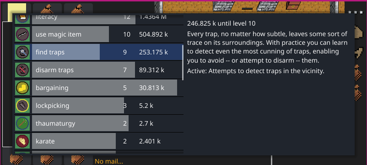 A list of skills with icons