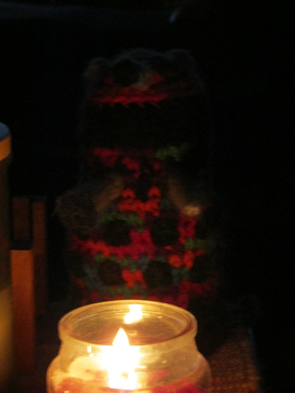 Knitted Dalek with candle light
