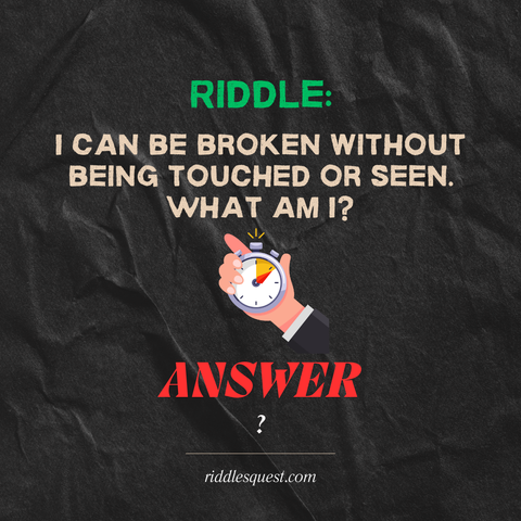 Riddle on black textured background with stopwatch illustration: broken without being touched or seen