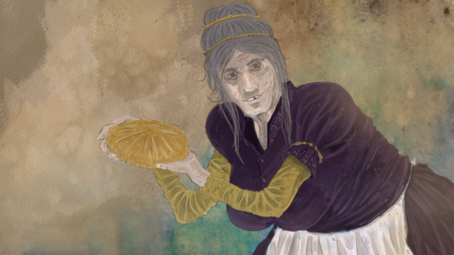 digital painting of old hag with a pie for dnd rpg campaign