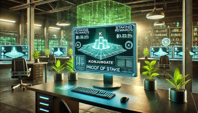 AI - image of a green blockchain. Konjungate
