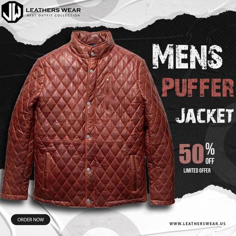 Brown Leather Puffer Jacket