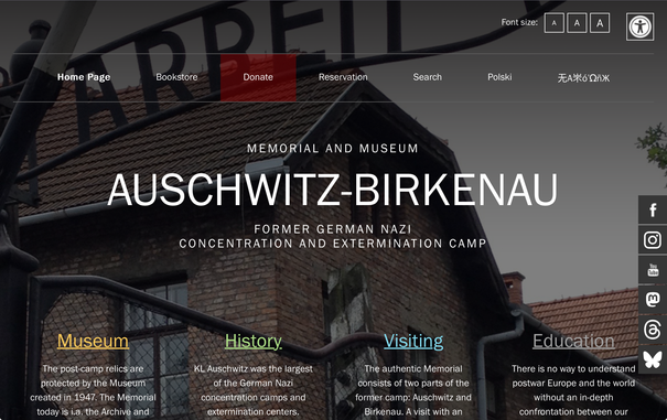 Homepage of website auschwitz.org   