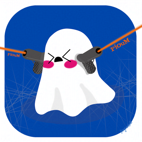A little ghost uses two laser guns to attack!