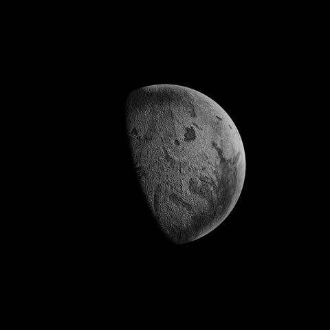 planète en 3D noir et blanc créée à partir de vues satellites de lieux abandonnés sur terre, ici le mali
