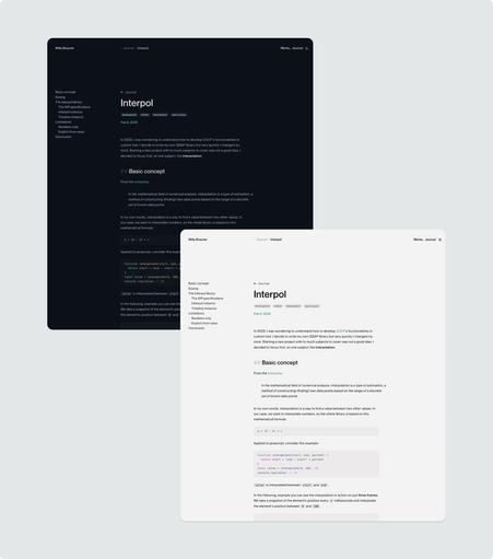 Interpol Article screenshots, dark & light theme