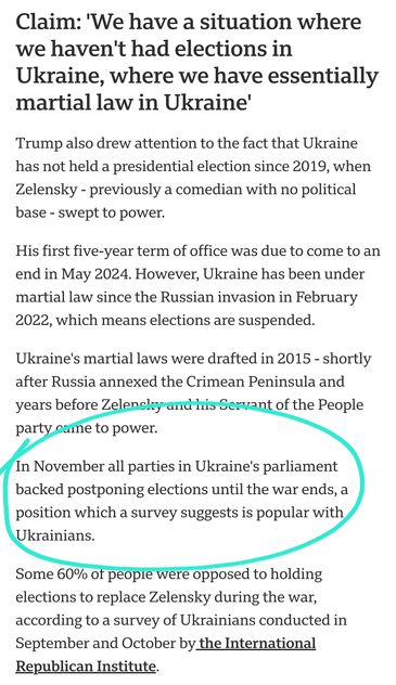 In November all parties in Ukraine's parliament backed postponing elections until the war ends, a position which a survey suggests is popular with Ukrainians. Some 60% of people were opposed to holding elections to replace Zelensky during the war, according to a survey of Ukrainians conducted in September and October by the International Republican Institute.