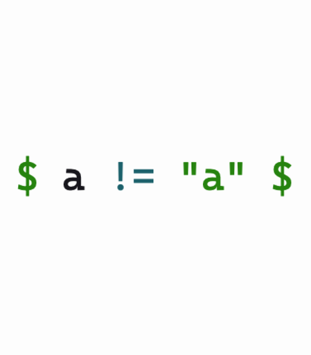 Typst code: $ a != "a" $