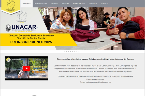 Información relacionada con el proceso de Preinscipciones 2025 de la UNACAR