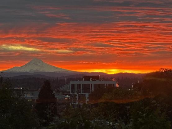 Red sunrise over Mt Hood