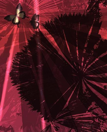 Swallowtail Fan Palm by Joan Stratton - https://paintingsbyjoan.com/

Under the tropical canopy of fan palms, two swallowtail butterflies gracefully flutter against a striking red background, accented by dynamic black geometric shapes. The interplay of light and shadow creates a dramatic and captivating scene.

Ether Art – A hand-drawn drawing / painting using the exciting modern art form, where art is created from scratch using a computer in lieu of a real canvas and paint, water colour, pastel, pencil, charcoal etc I create digital art from the ether, exactly the same as if I was starting with a blank canvas.
