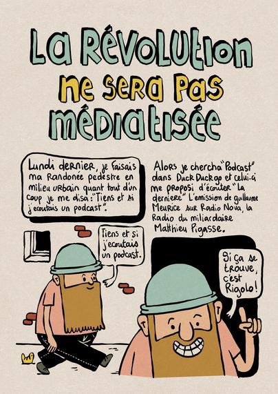 Bédé de 4 page qui dit du mal de radio Nova la radio des riches de gauche