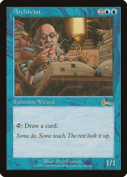 Card Name: Archivist
Set: Urza's Legacy
Description: {T}: Draw a card.
Artist: Pete Venters