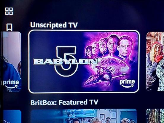 Picture of a selection screen from a streaming service with the thumbnail picture for "Babylon 5" in the row for "unscripted TV."