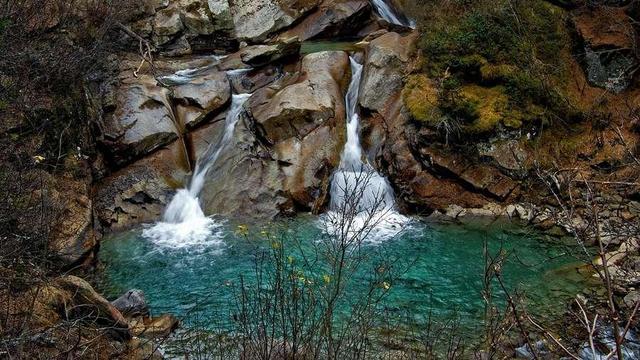 Waterfalls and pond.