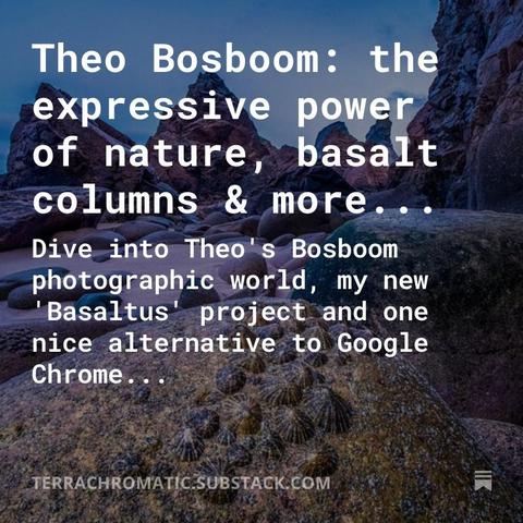 Snapshot from my latest newsletter post with title and summary of content. This month newsletter is featuring award winning photographer Theo Bosboom. Link below to the post