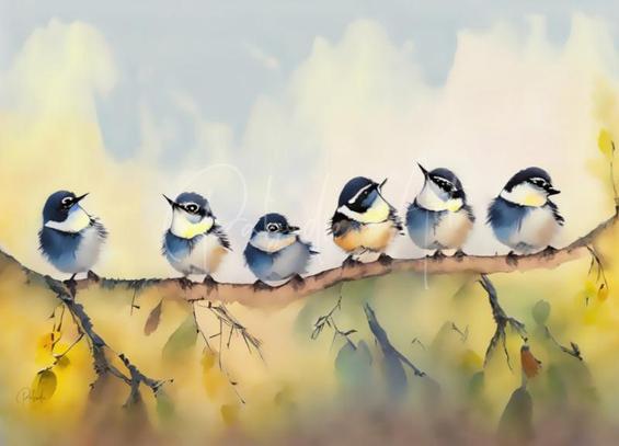 Baby Chickadees on a Branch