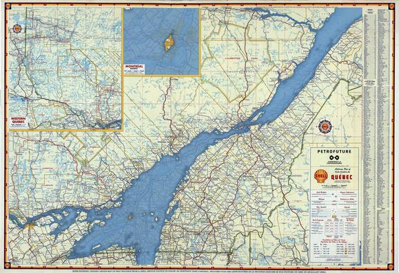 Quebec Petrofuture--66m sea level rise on a 1956 Shell Oil map.

The map shows the St Lawrence Valley & Montreal inundated by the rising ocean.