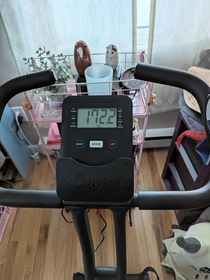 Image shows the display screen of my exercise bike. It's showing 172.2 calories burned.