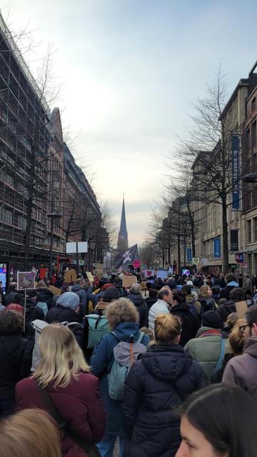 Der Demozug zieht durch die Mönckebergstraße.