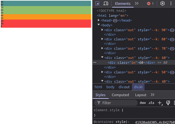 Screenshot of a basic test for ranges n style queries.