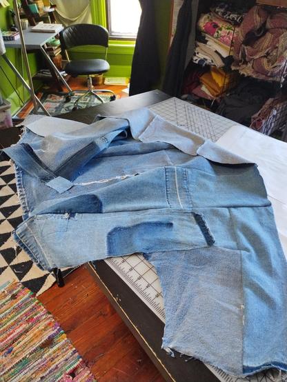 Paperwork jean material sewn into a jacket
