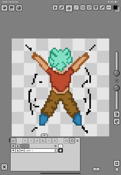pixel art of a character falling on the air skydiving.