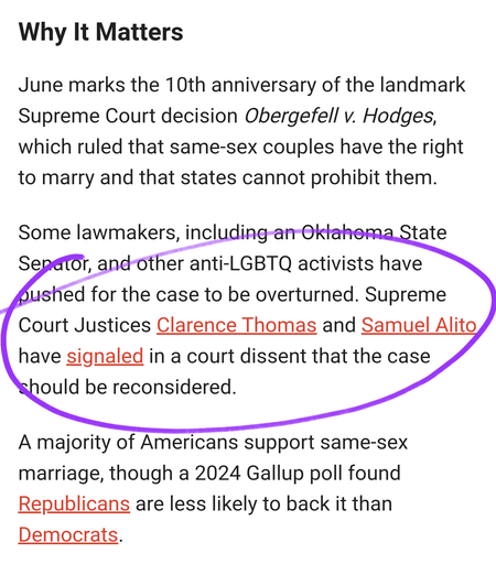 Supreme Court Justices Clarence Thomas and Samuel Alito have signaled in a court dissent that the case should be reconsidered.

A majority of Americans support same-sex marriage, though a 2024 Gallup poll found Republicans are less likely to back it than Democrats.