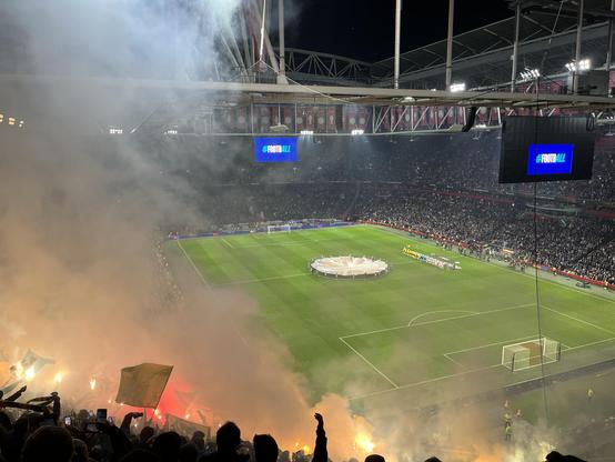 Pyro during the Ajax - Union game in the away and at Johan Cruijf ArenA 