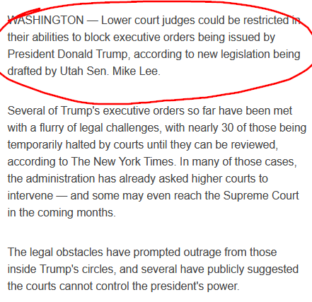 Image: Lower court judges could be restricted in their abilities to block executive orders being issued by President Donald Trump, according to new legislation being drafted by Utah Sen. Mike Lee.