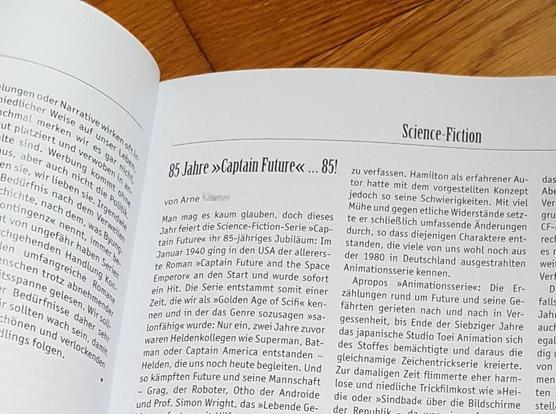 Foto des Andromeda-Magazins - aufgeschlagen ist die Seite mit meinem kleinen Captain-Future-Artikel zu "85 Jahre CF"