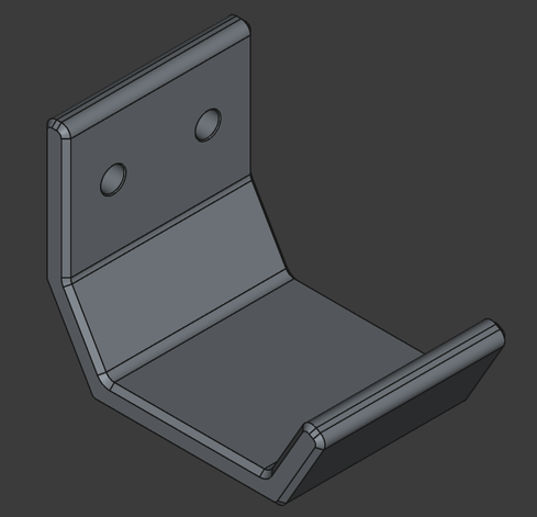 A CAD model of a hook to hold headphones 