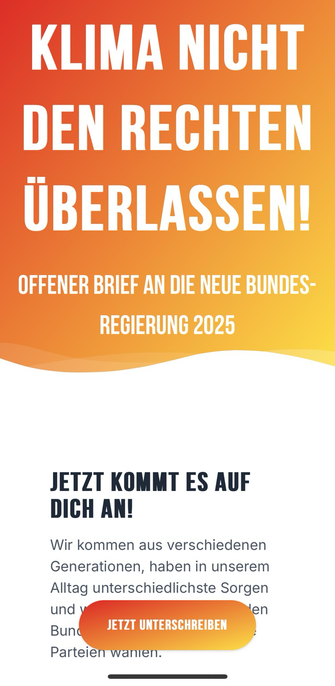 Offener Brief an die neue Bundesregierung 2025. Unterschreiben für Klimarettung. Fridaysforfuture