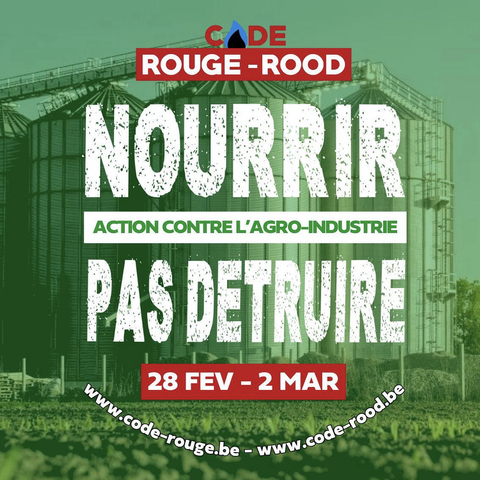 #CodeRouge #NourrirPasDétruire 📅 28 Fev -> 2 Mar 2025 📍Belgique 🔴 CodeRouge vs AgroIndustry 🔥🌍 ➡️ FR/NL/EN: https://Code-Rouge.be 🔴 La cinquième action du mouvement de désobéissance civile  #CodeRouge aura cette fois le secteur de l’agro-industrie dans son viseur ☠️🏭🤑 Les activistes de #CodeRouge #CodeRood veulent dénoncer les conséquences de ce business sur les agriculteur·ices et l’environnement.   #StopEUMercosur #StopUEMercosur #StopAgrotoxics #StopAgrotoxiques #StopGMO #StopOGM #UNDROP 