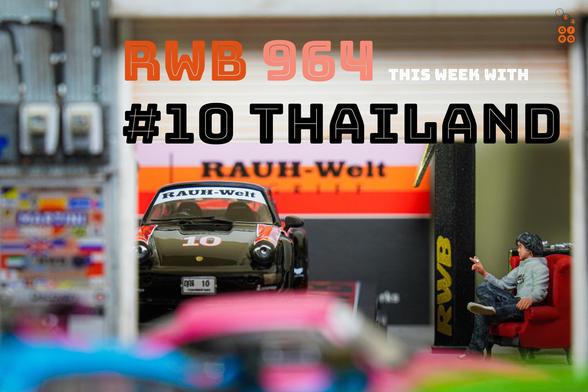 Porsche RWB 964 Black, No.10 Thailand Special Edition by Tarmac Works in 1:64 scale with 1:64 figure on AREA 164